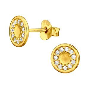 14k Gold Vermeil Round Stud Earrings with CZ
